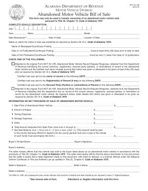 Free Alabama Abandoned Vehicle Bill of Sale Form | Download PDF | Word ...