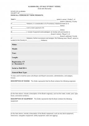 Alabama Boat Bill of Sale Form