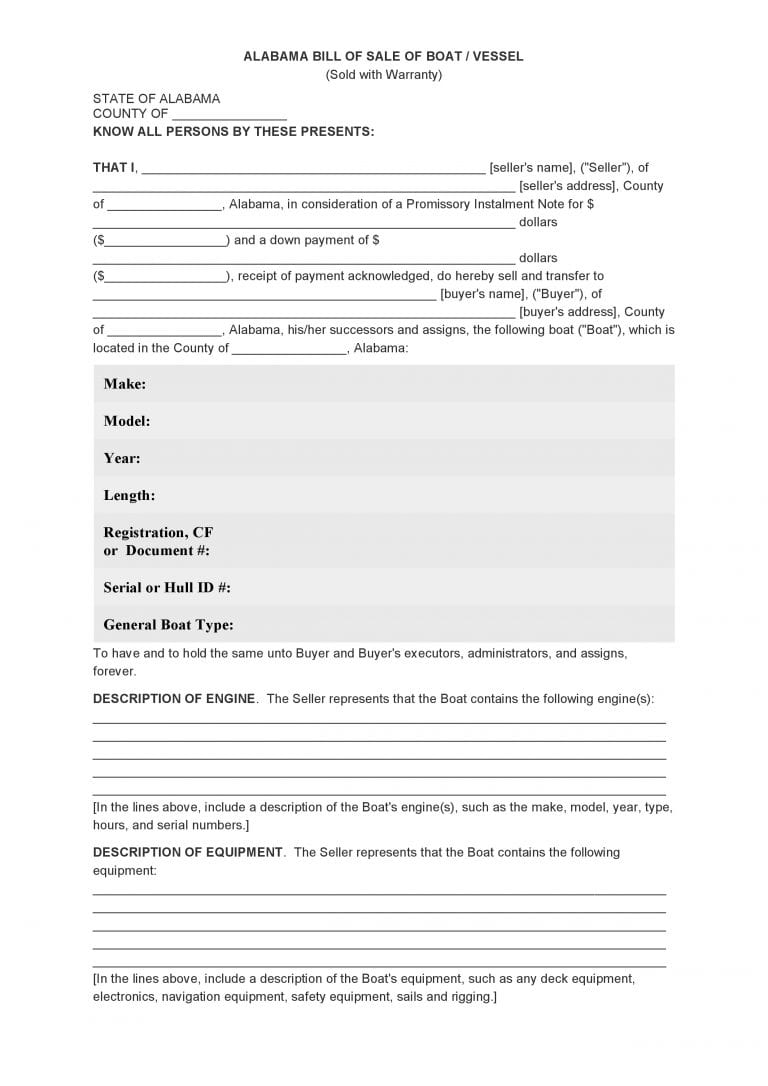 free alabama bill of sale of boat vessel form download pdf word