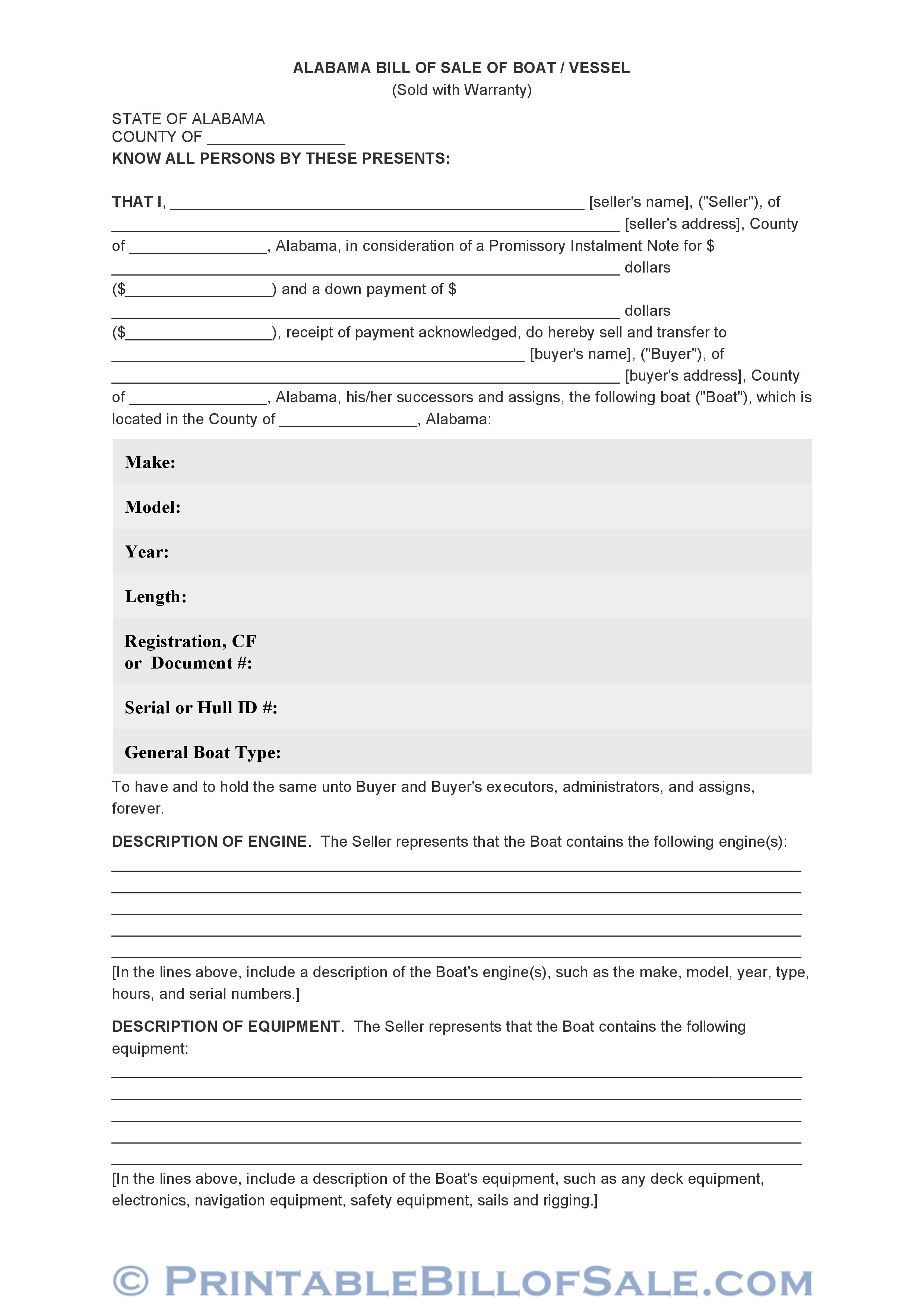 Simple Boat Bill Of Sale Template Collection