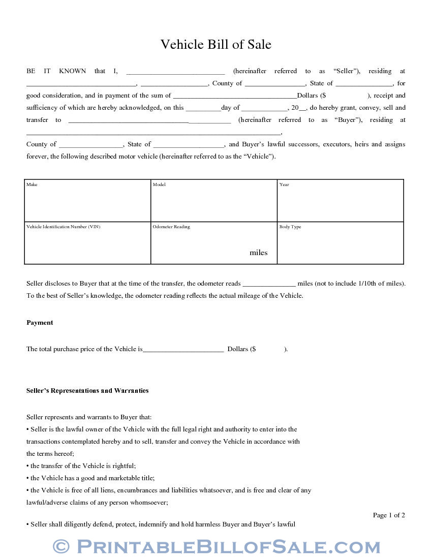 Simple auto bill of sale form signsplm
