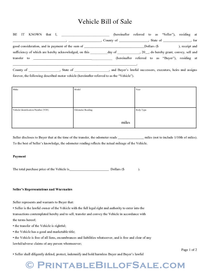 Free Blank Bill Of Sale Form Pdf Word Do It Yourself Forms Blank Bill 