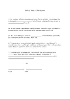 Business Bill of Sale Form