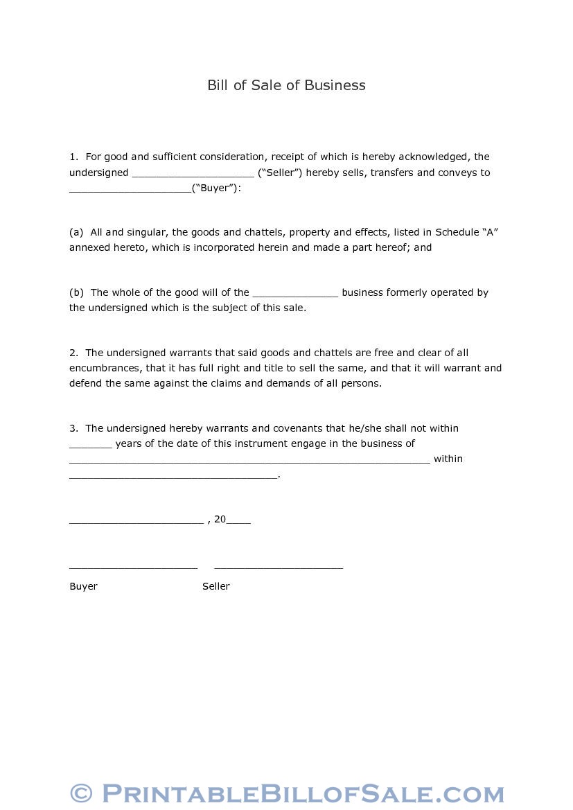 Free Business Bill Of Sale Form Download Pdf Word Template